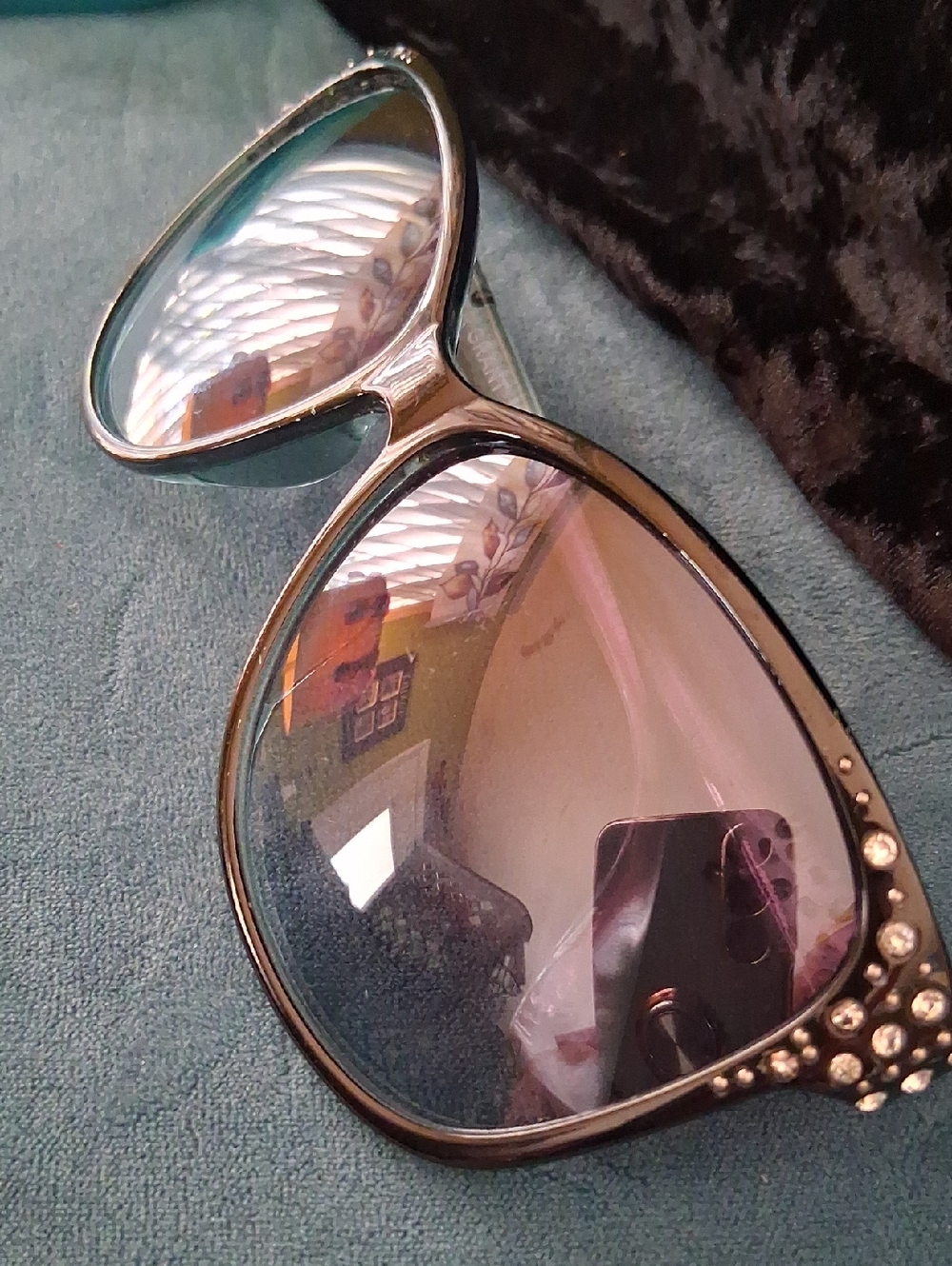 Foster Grant Black Sunglasses with Rhinestone Accents